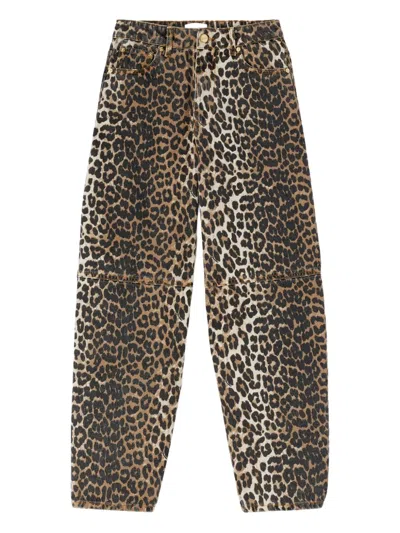 Ganni Leopard-print Jeans In Brown