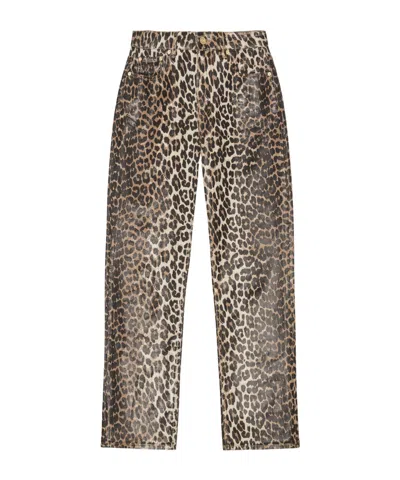 Ganni Leopard Print Jeans In Multicolor