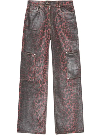 Ganni Leopard-print Jeans In Red