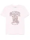 Ganni Crew Neck Graphic Print Relaxed Fit Tops In Pink