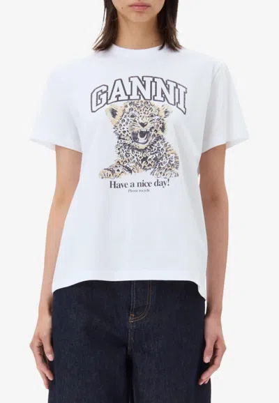 GANNI LEOPARD PRINT JERSEY T-SHIRT