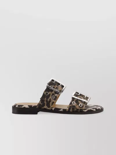 GANNI LEOPARD PRINT LACE SANDALS