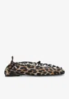 Ganni Brown Lace-up Ballerinas With Metal Eyelets And All-over Print In Fabric Woman