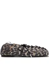 Ganni Brown Lace-up Ballerinas With Metal Eyelets And All-over Print In Fabric Woman In Neutrals