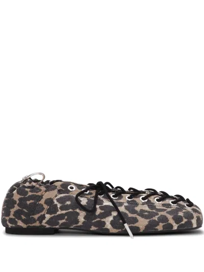 GANNI LEOPARD-PRINT LACE-UP BALLET FLATS