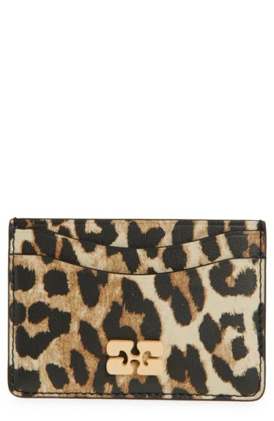 Ganni Leopard Print Leather Card Case In Animal Print