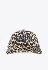 Ganni Leopard Print Logo Baseball Cap In Sand
