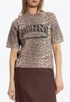 Ganni Leopard Print Logo Knit Top In Multi