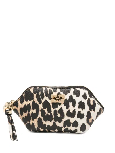 Ganni Leopard-print Logo-plaque Wallet In Animal Print