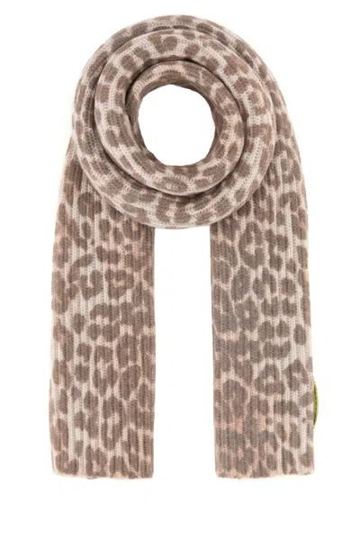 GANNI LEOPARD PRINT LOGO SCARF