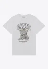 Ganni White T-shirt With Print And Logo Lettering On The Front In Cotton Woman