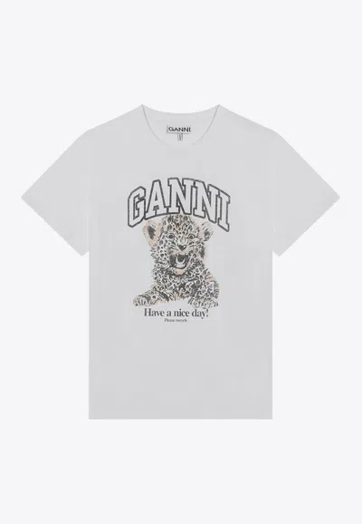 GANNI LEOPARD PRINT LOGO T-SHIRT