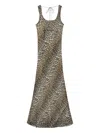 Ganni Animal Print Scoop Neckline Floor-length Dress In Brown
