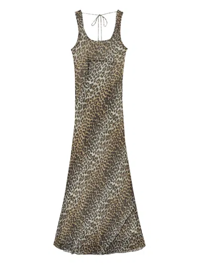 GANNI LEOPARD PRINT LONG DRESS