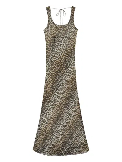 Ganni Leopard Print Long Dress In Animal Print