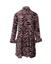Ganni Leopard Print Long Sleeve Mini Dress In Black And Pink Viscose In Multi