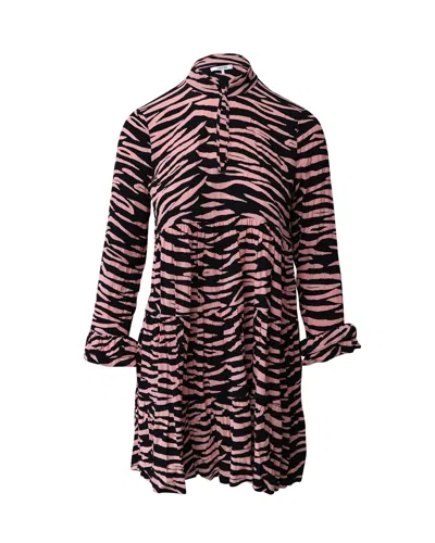 Ganni Leopard Print Long Sleeve Mini Dress In Black And Pink Viscose In Multi