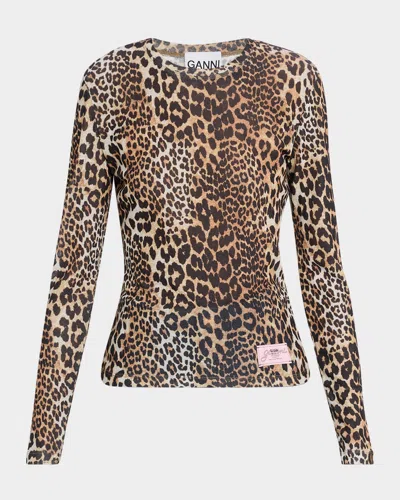 GANNI LEOPARD-PRINT LONG-SLEEVE TOP