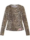 Ganni Leopard Pattern Printed Mesh Long Top