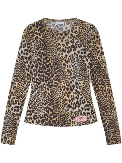 GANNI LEOPARD PRINT LONG SLEEVES TOP