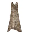Ganni Leopard Marl Mesh Long Ruched Crossover Dress In Nude