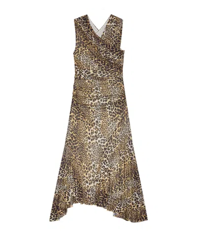 GANNI GANNI LEOPARD RUCHED V-NECK DRESS