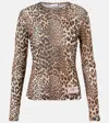 Ganni Knitwear Crewneck Leopard Print Long Sleeves In Brown