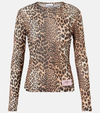 GANNI LEOPARD-PRINT MESH TOP