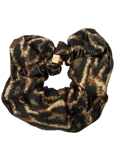 Ganni Animal-print Metallic Scrunchie In Brown