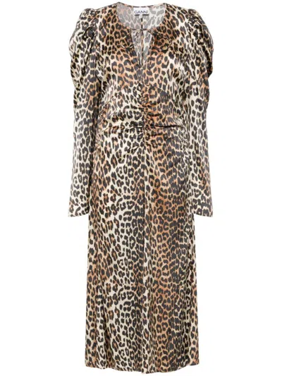 GANNI GANNI LEOPARD PRINT MIDI DRESS