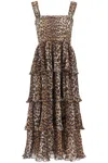 Ganni + Net Sustain Pleated Smocked Leopard-print Recycled-georgette Midi Dress In Almond Milk