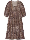 Ganni Leopard Print Midi Dress In Animal Print
