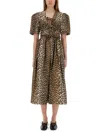 Ganni Belted Bow-embellished Leopard-print Cotton-poplin Midi Dress In Animalier