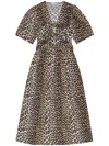 Ganni Midikleid Mit Leoparden-print In Braun