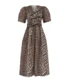 Ganni Belted Bow-embellished Leopard-print Cotton-poplin Midi Dress In Brown