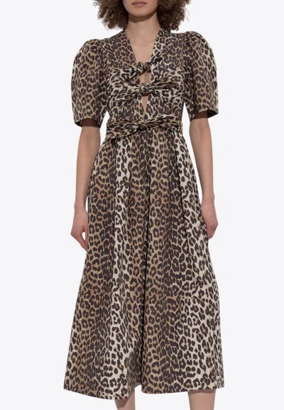 GANNI LEOPARD PRINT MIDI DRESS