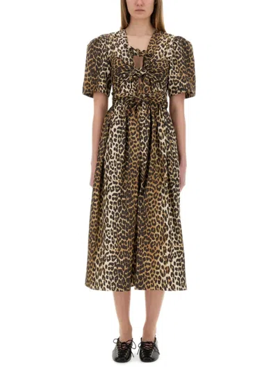 GANNI GANNI LEOPARD PRINT MIDI DRESS