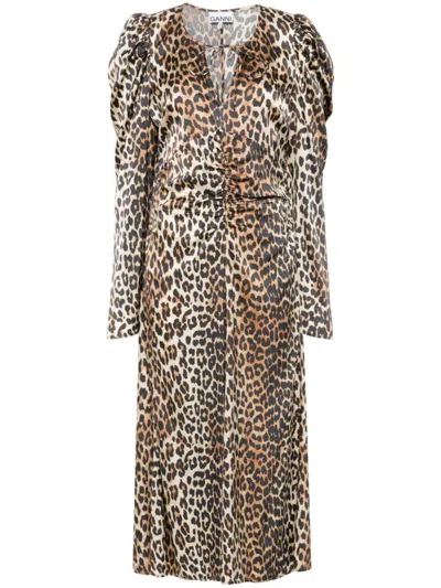 GANNI GANNI LEOPARD PRINT MIDI DRESS