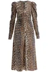Ganni Leopard Print Midi Dress In Brown