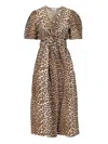 Ganni Leopard-print Midi Dress Dresses Animalier In Brown