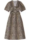 Ganni Belted Bow-embellished Leopard-print Cotton-poplin Midi Dress In Leopard Print