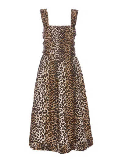 GANNI LEOPARD PRINT MIDI DRESS