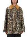 Ganni Long Sleeve Animal Print Jacket With Wide Collar In Brown