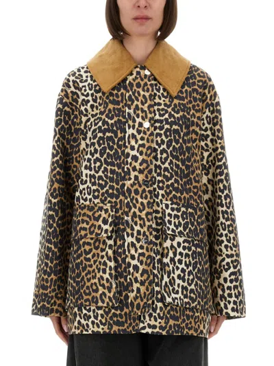 GANNI GANNI LEOPARD PRINT MIDI JACKET