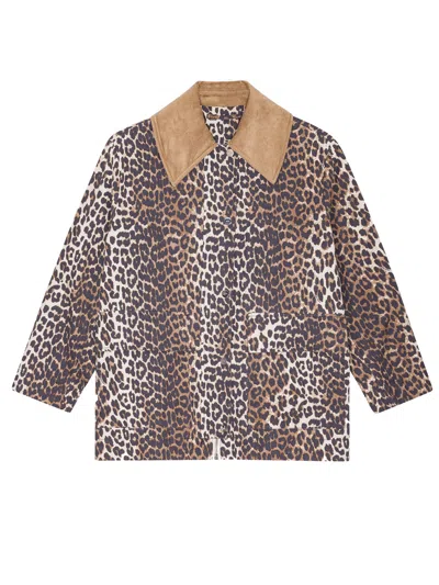 Ganni Women Leopard Print Midi Jacket In Animal Print