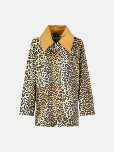 Ganni Leopard Print Midi Jacket In Tela