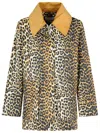 Ganni Leopard Printed Canvas Midi Puffer Jackets Brown