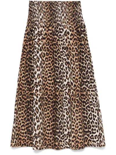 Ganni Leopard Print Denim Maxi Skirt In Animal Print