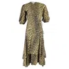 Ganni Leopard Print Midi Wrap Dress In Brown Cotton In Brown