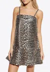 Ganni Leopard Print Mini Dress In Beige